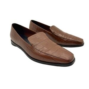 Everlane Men's Brown Croc-Embossed Leather 9.5 Slip-On Loafers Italy Minimalist